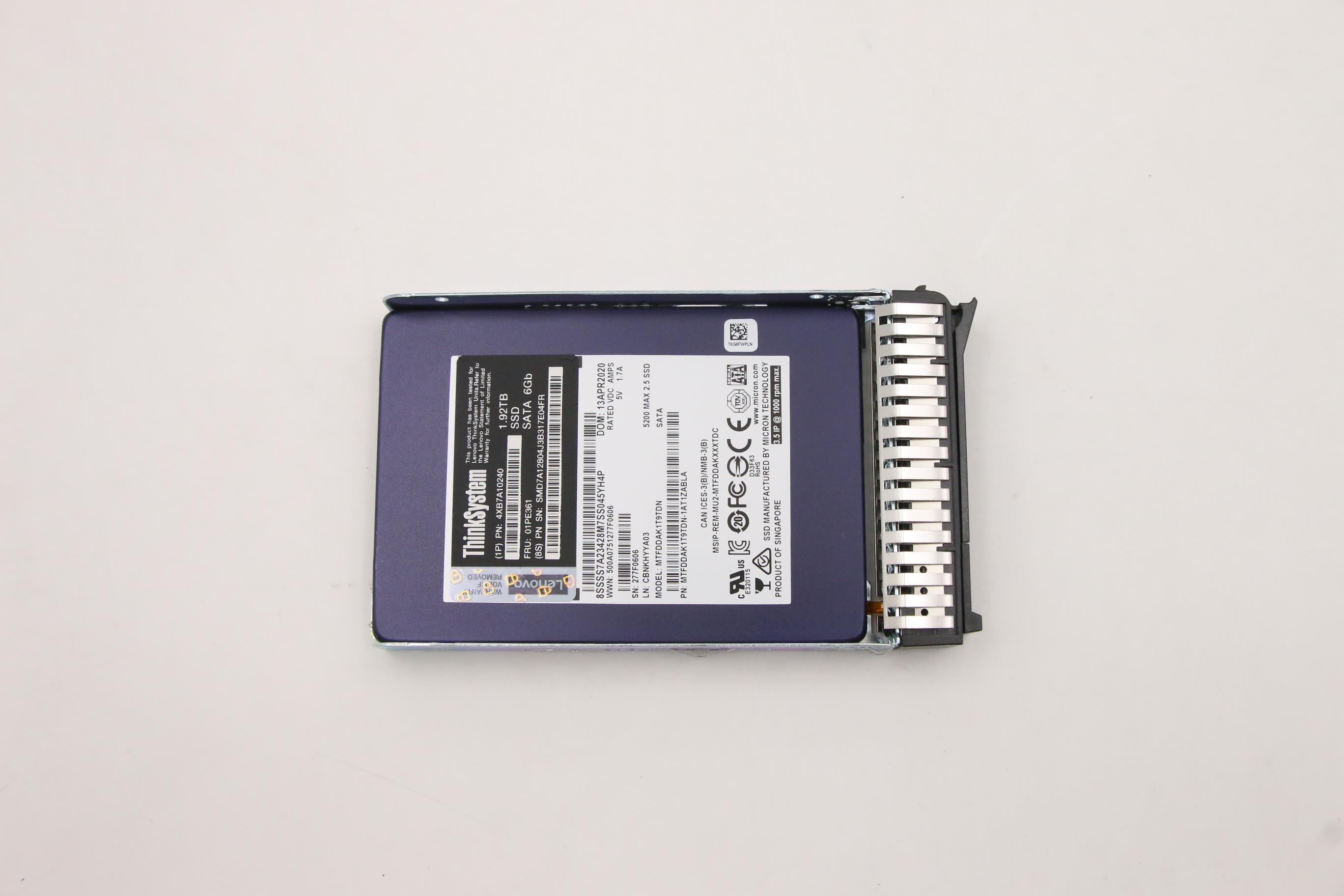 SSD накопитель Lenovo ThinkSystem 2.5" 5200 1.92TB Mainstream SATA 6Gb Hot Swap SSD (01PE361)