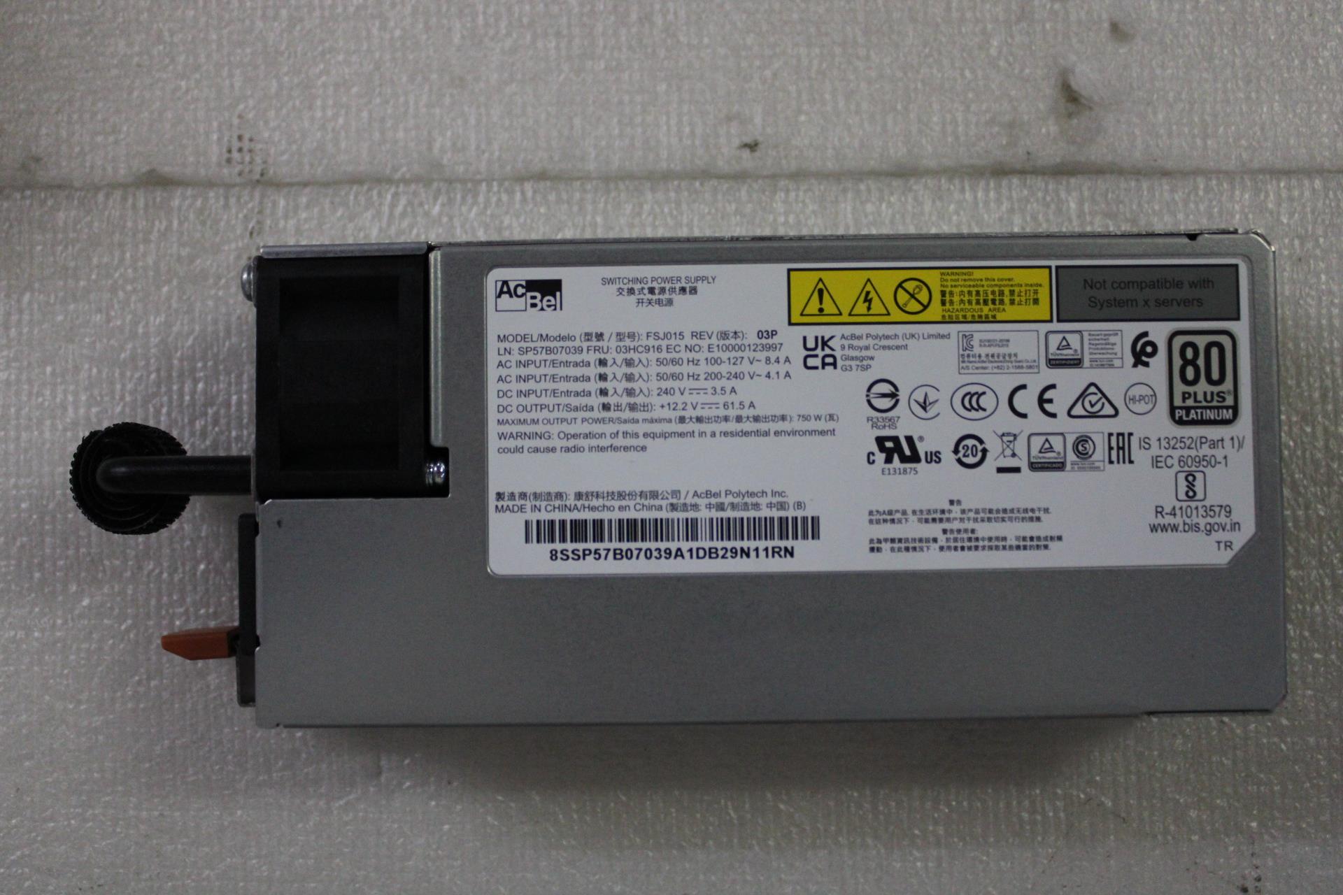 Блок питания Lenovo Power Supply Acbel 750W 230Vac/115Vac AC Hot Swap (03HC916)