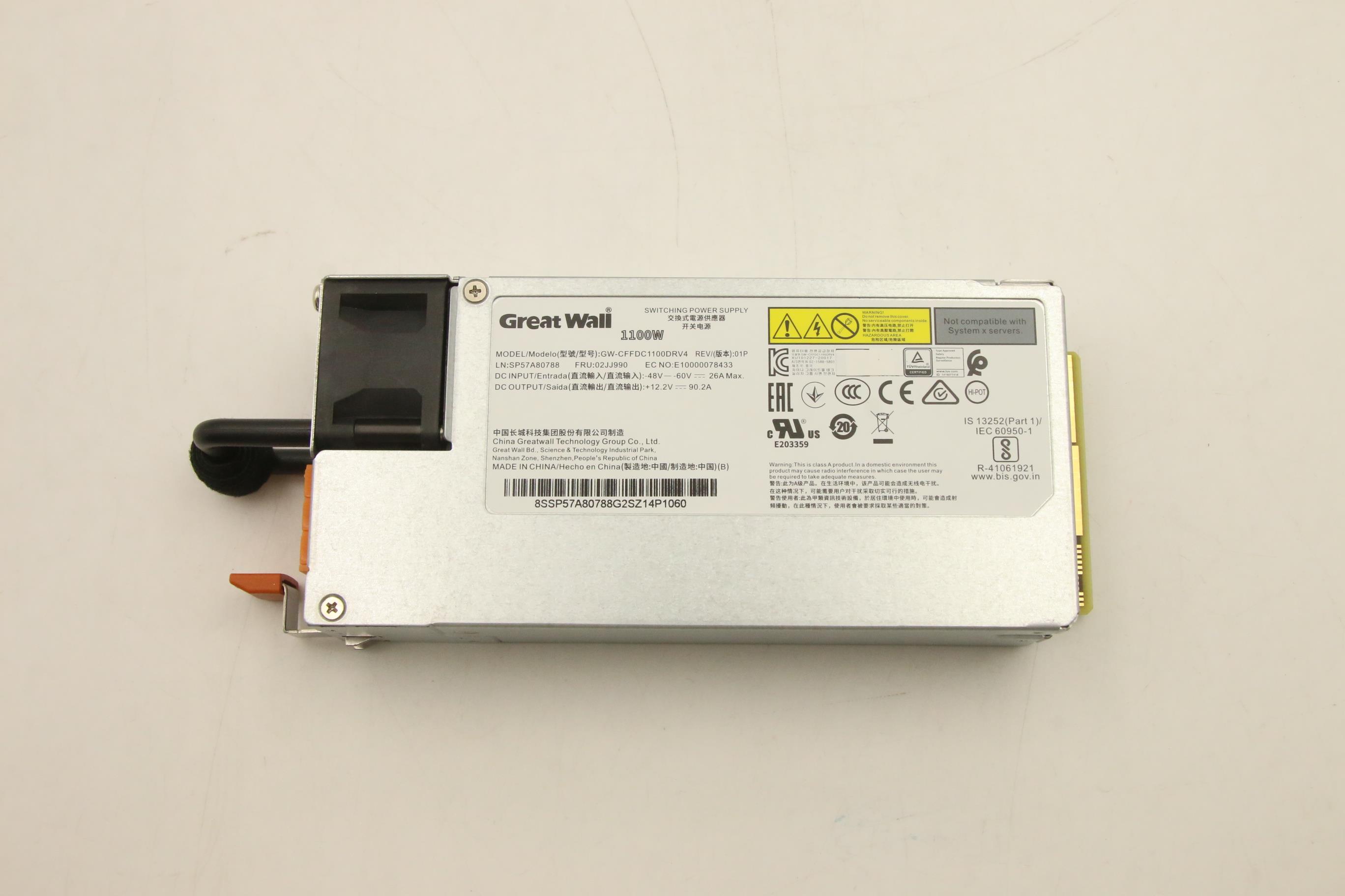 Блок питания Lenovo Power Supply GreatWall 1100W -48Vdc DC Hot Swap (02JJ990)