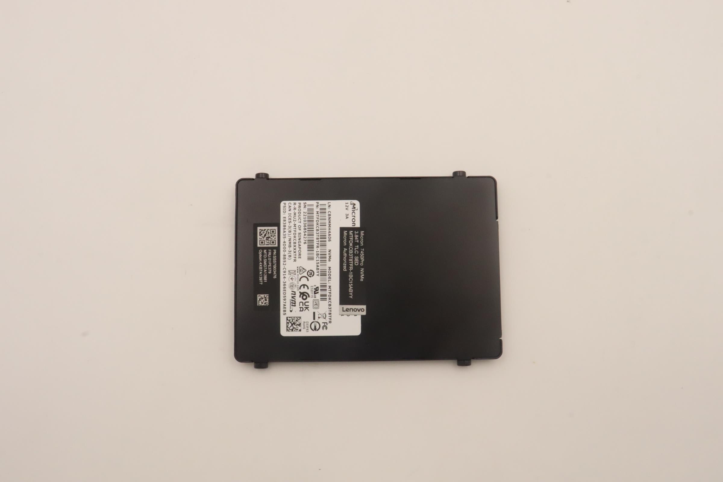 SSD накопитель Lenovo ThinkSystem 2.5” 7mm U.3 7450 PRO 3.84TB Read Intensive NVMe PCIe 4.0 x4 Trayless SSD SED (01PE379)