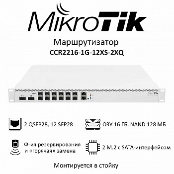 Маршрутизатор MIKROTIK CCR2216-1G-12XS-2XQ, оптический маршрутизатор, QSFP28, SFP28